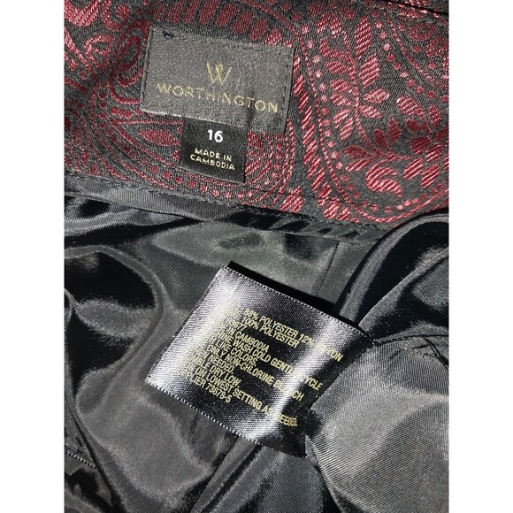 Y2K Worthington Women Skirt Size 16 Red Paisley Demask Classic Straight Pencil - Picture 5 of 5